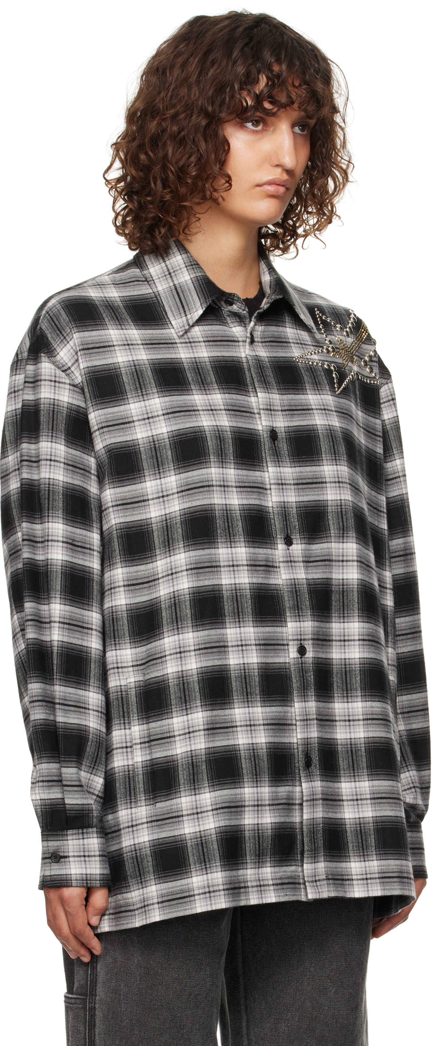 Košeľa We11done We11done Meteor Check Embellished Shirt Čierna | WD-SH3-24-128-U-BK, 1