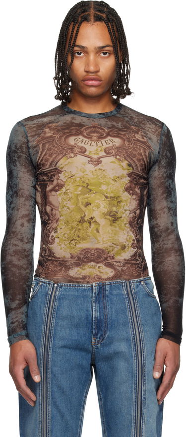 Tričká a tielka Jean Paul Gaultier The Blue Médaillon Printed Long Sleeve Mesh Top Rôznofarebný | 25/04-W-TO305-M006P-005740, 0