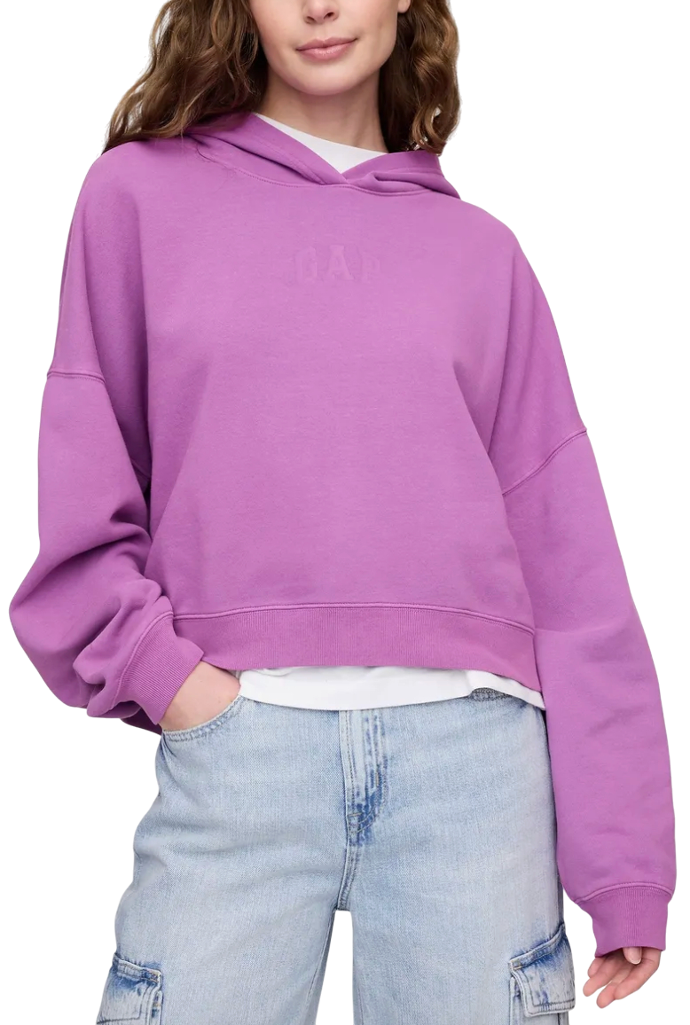 Mikina GAP Cropped Embossed Logo Hoody Fialová | 429497-08, 0