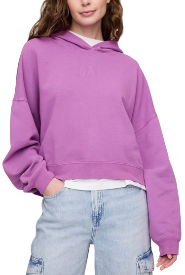 Mikina GAP Cropped Embossed Logo Hoody Fialová | 429497-08, 0
