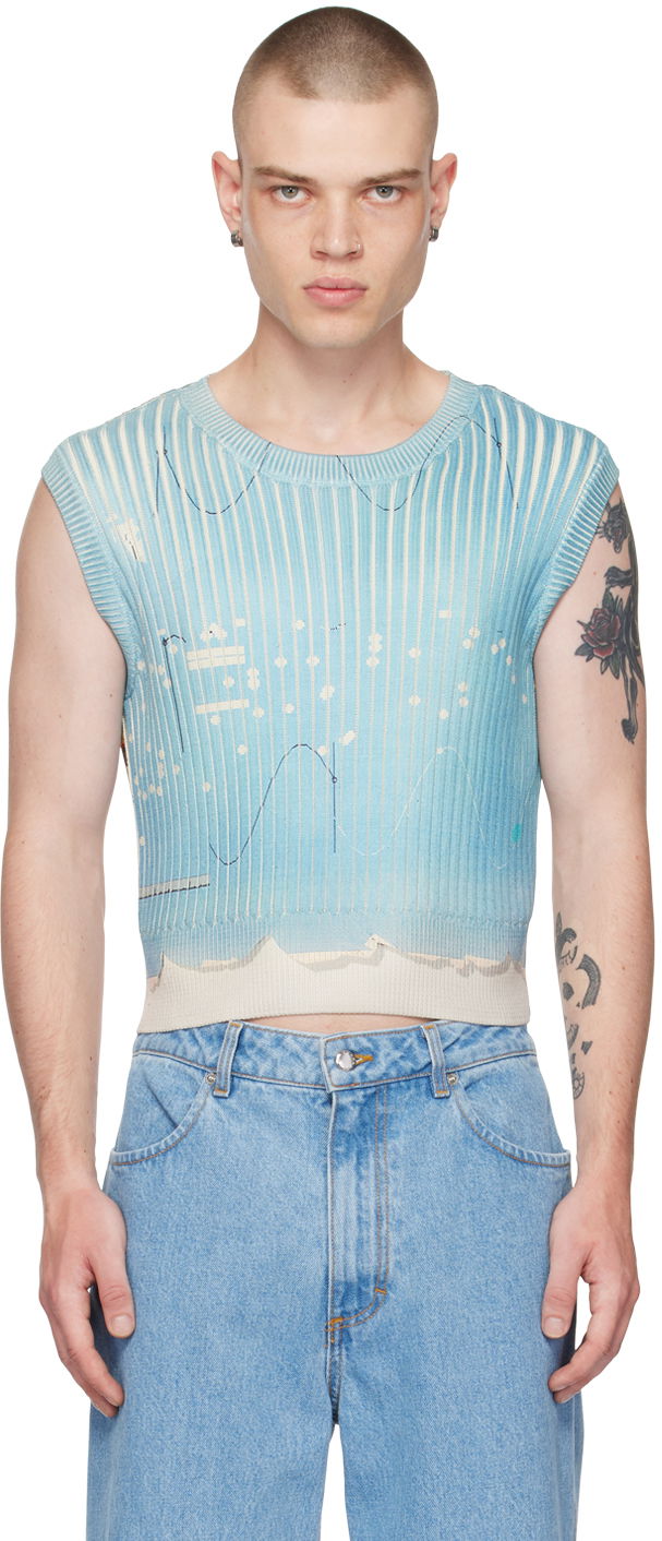 Tielko Eckhaus Latta Printed Cropped Knit Vest Modrá | 7035-EL-SS23-U - UNDERWOOD, 0