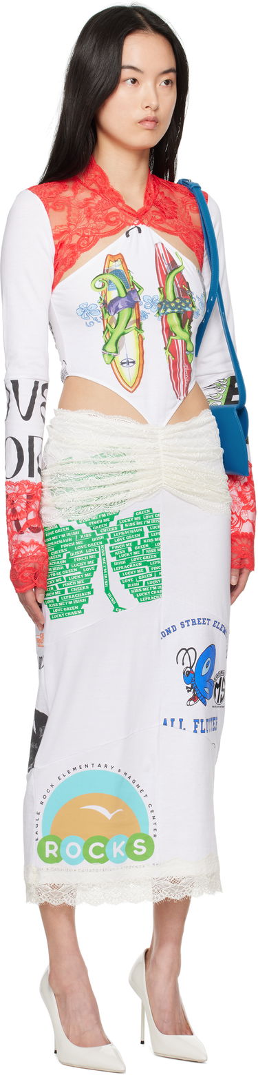Šaty Marine Serre Marine Serre Regenerated T-Shirt & Lace Midi Dress Čierna | WDR354A UJER0003, 4
