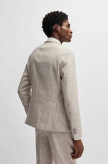 Bunda BOSS BOSS Slim Fit Micro-Patterned Blazer Béžová | 50540724, 1