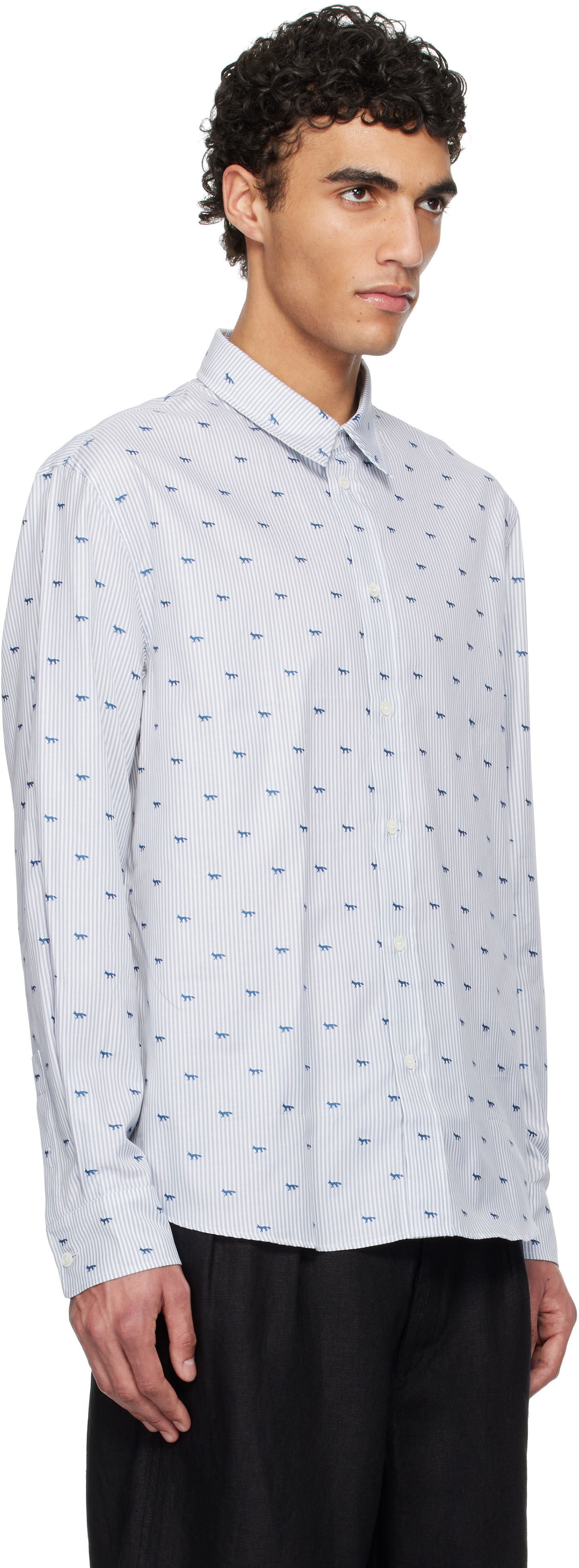 Košeľa MAISON KITSUNÉ Maison Kitsuné Profile Fox Casual Striped Shirt Biela | MM00408WC5046, 1