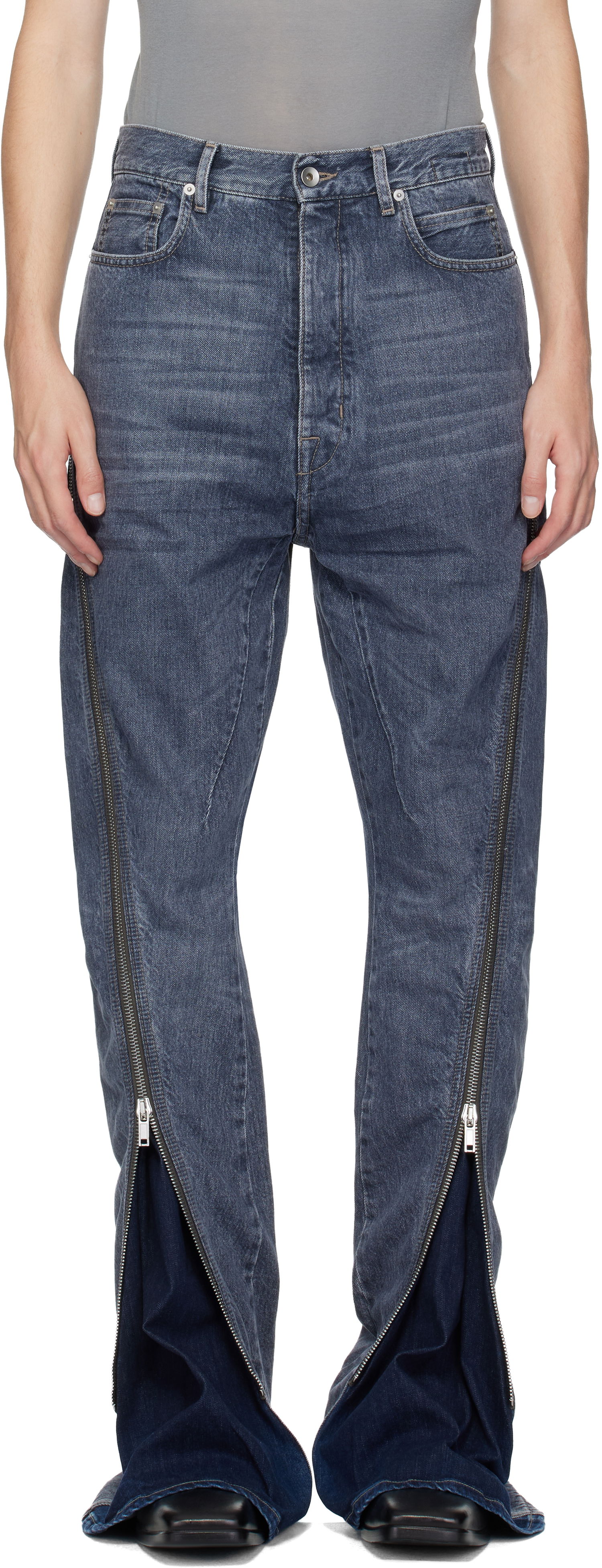 Džínsy Rick Owens DRKSHDW Concordians Bolan Banana Zipped Denim Jeans Modrá | DU02E7363 DGY, 0
