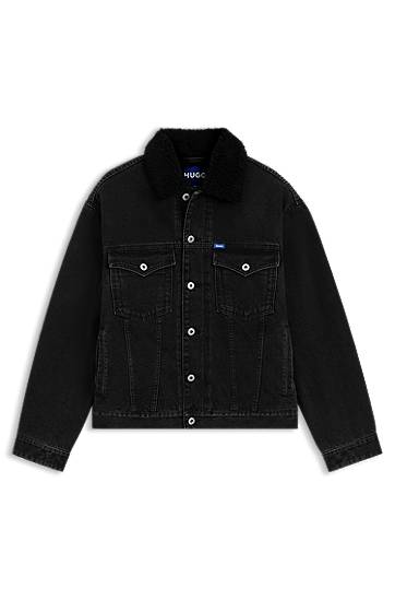 Bunda BOSS Denim Jacket with Teddy Collar Čierna | 50547149
