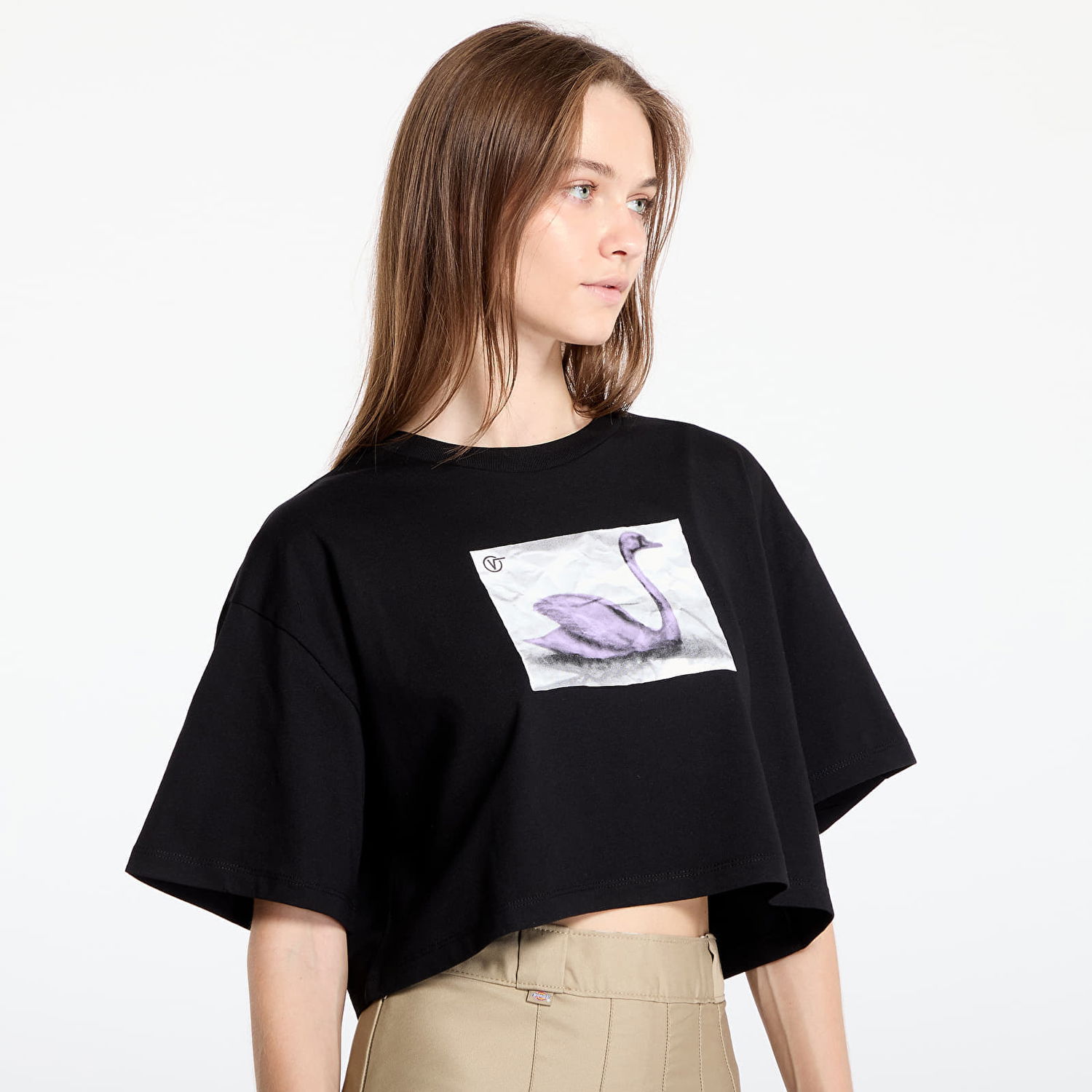 Tričko Vans T-shirt Swan SS Relax Crop Black XL Čierna | VN000HHFBLK1, 1