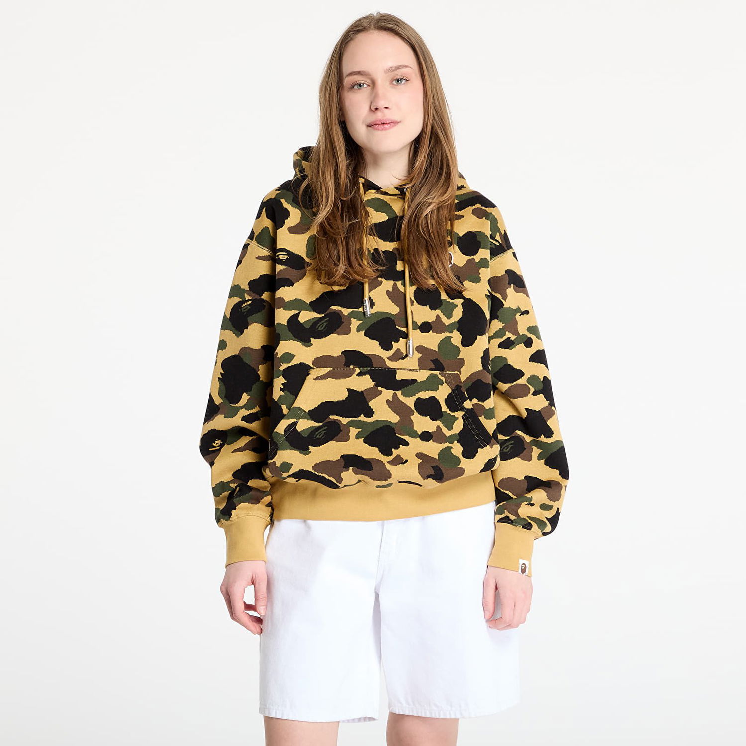 Mikina BAPE A BATHING APE 1st Camo Jacquard One Point Relaxed Fit Pullover Hoodie Žltá | 001PPL301302MYEL, 0