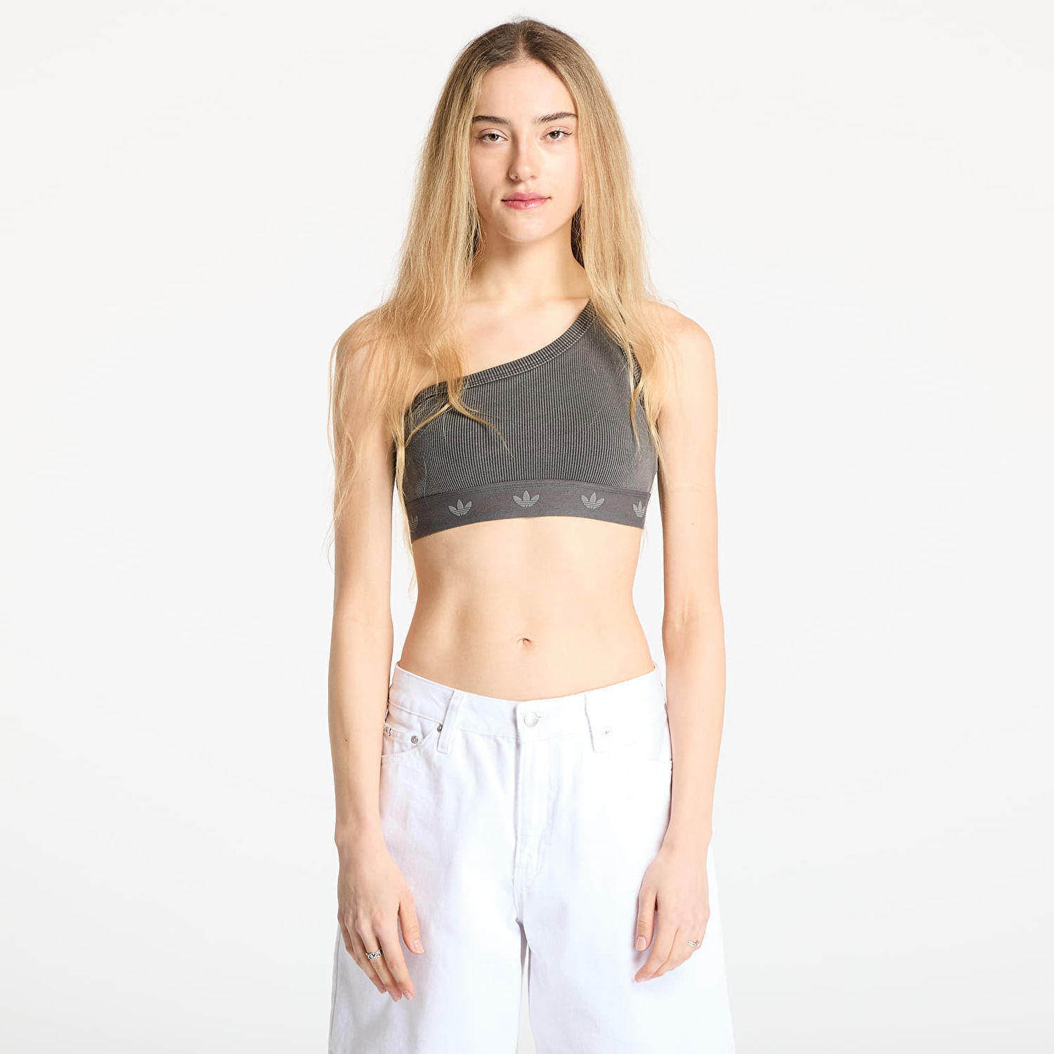 Podprsenka adidas Originals Ribbed One Shoulder Top Šedá | JC7558, 0