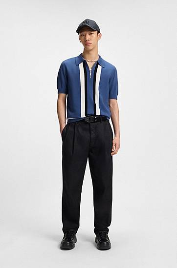 Sveter BOSS HUGO Zip Knit Sweater with Stripes Modrá | 50544906, 1