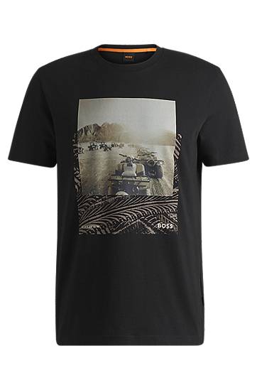 Tričko BOSS BOSS T-Shirt with Desert Graphic Print Čierna | 50539187, 0