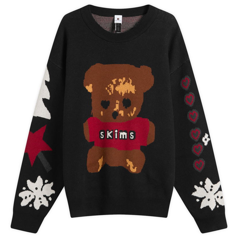 Sveter SKIMS SKIMS x Cactus Plant Flea Market Teddy Bear Snow Print Crewneck Pullover Čierna | PL-PLO-10822M-CPO