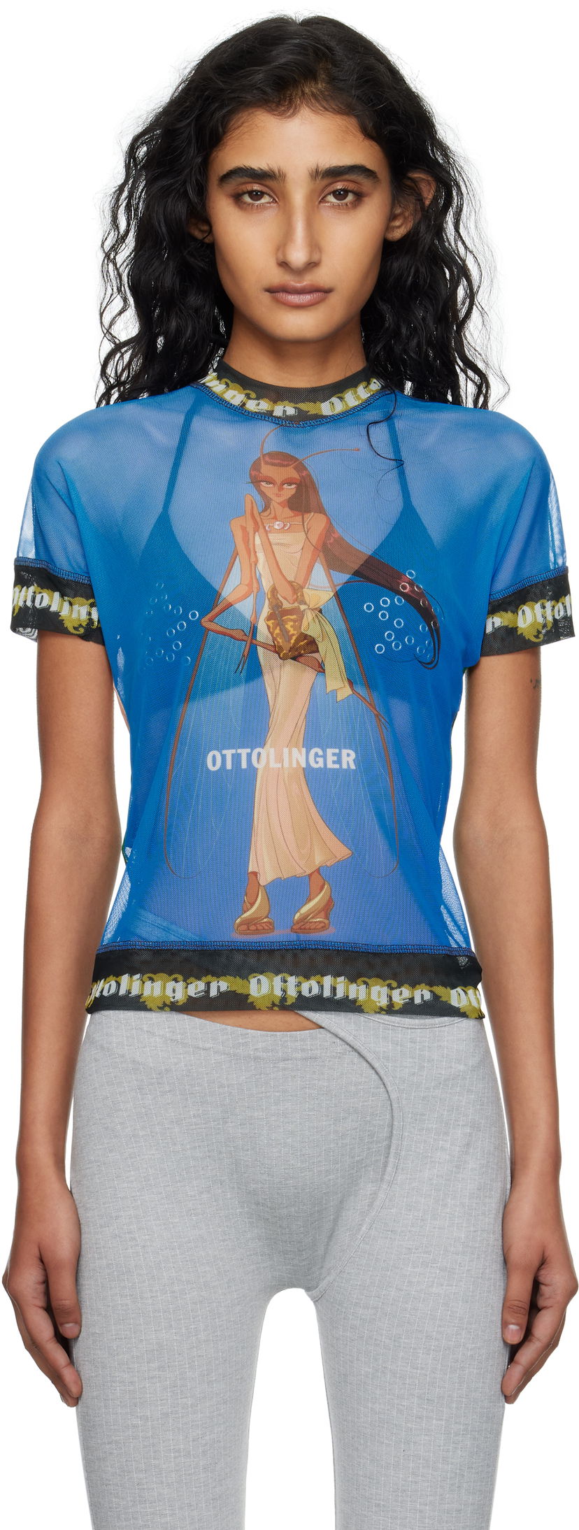 Tričko Ottolinger Ottolinger Oversized Mesh Graphic T-Shirt Modrá | 101-100501-02