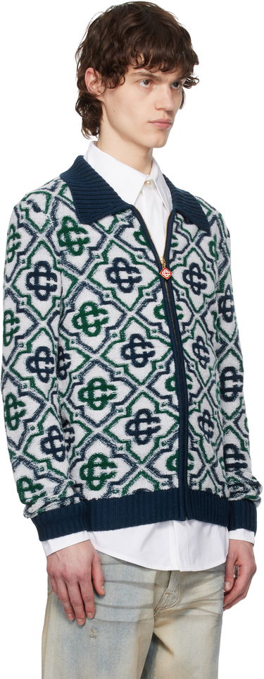 Sveter Casablanca Casablanca Monogram Knit Zip Sweater Biela | MPS25-KW-842-01, 1