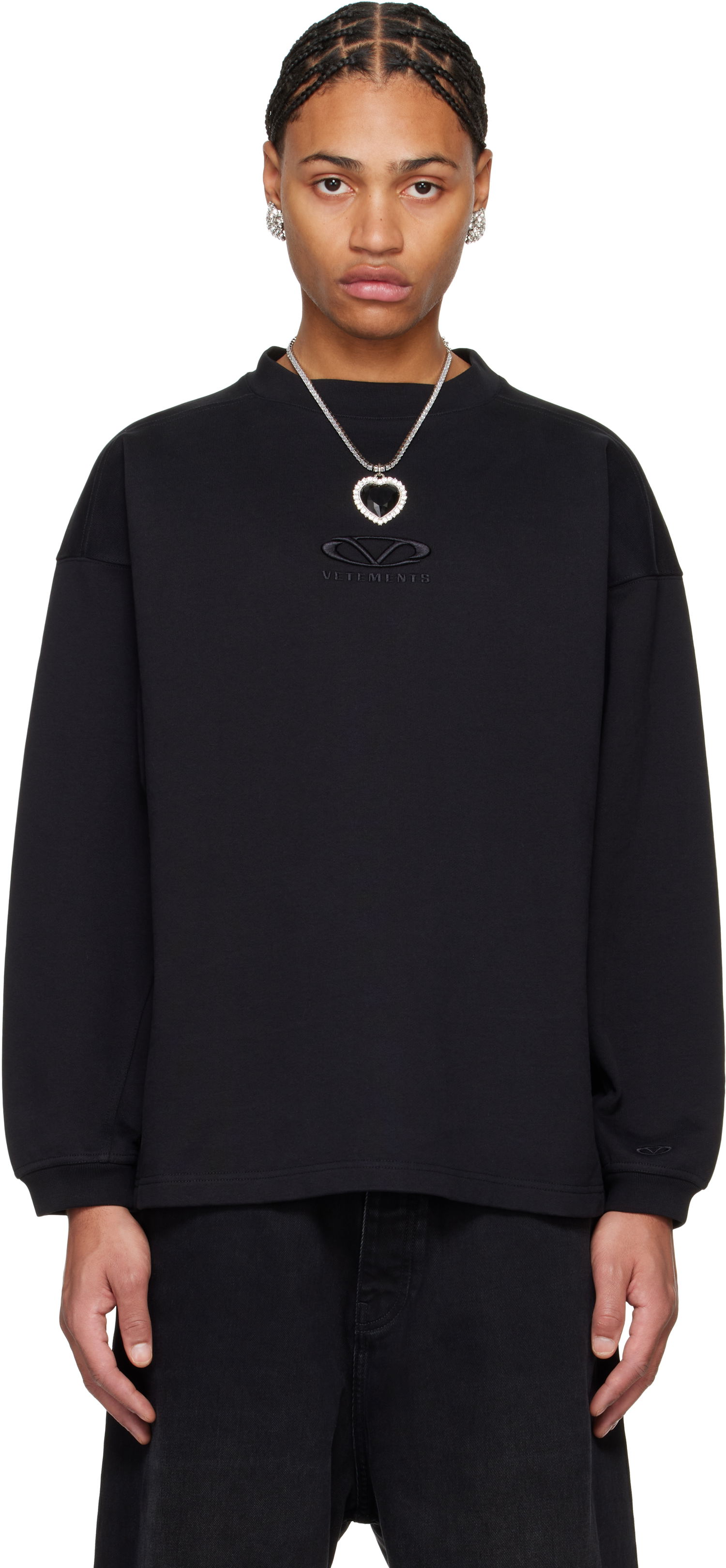 Mikina VETEMENTS Oval Logo Cropped Crewneck Sweater Čierna | UA66CW600BB, 0