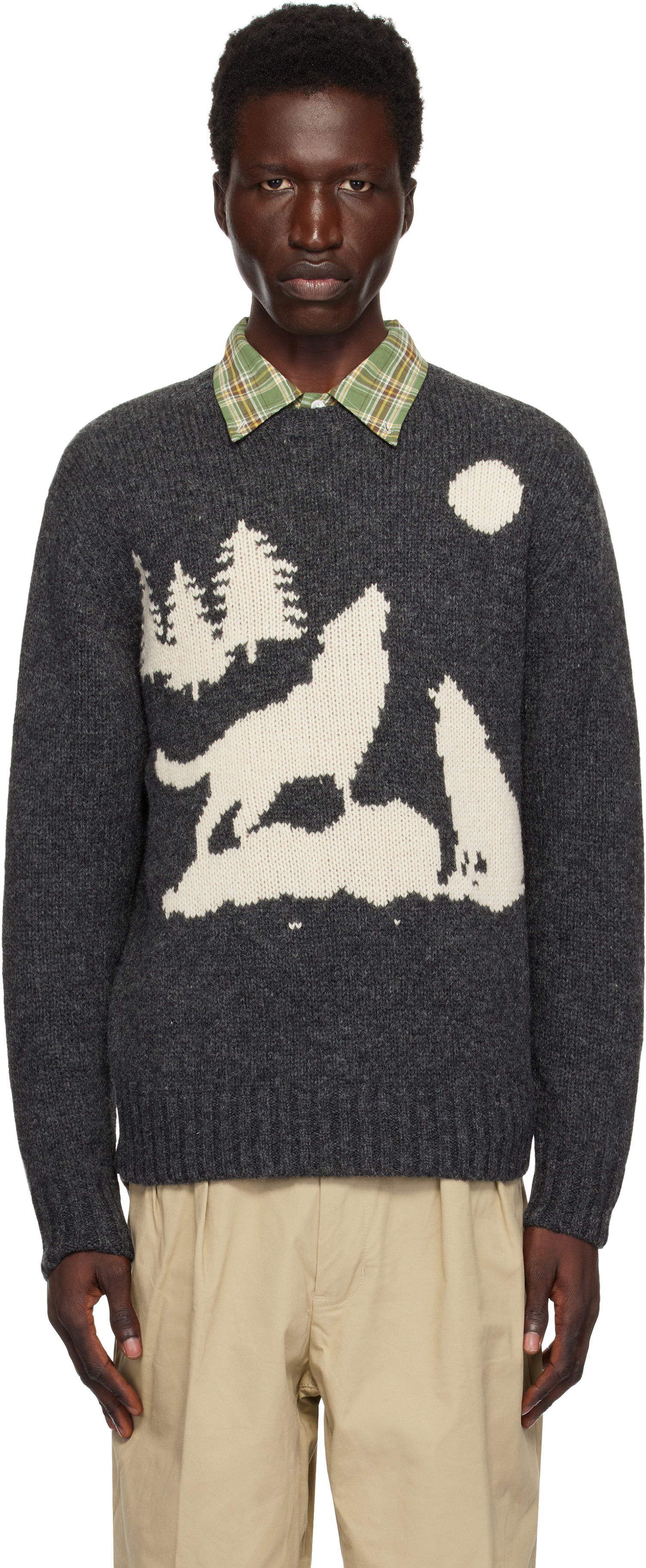 Sveter BEAMS BEAMS PLUS Crew Intarsia Sweater Šedá | 38150202103, 0