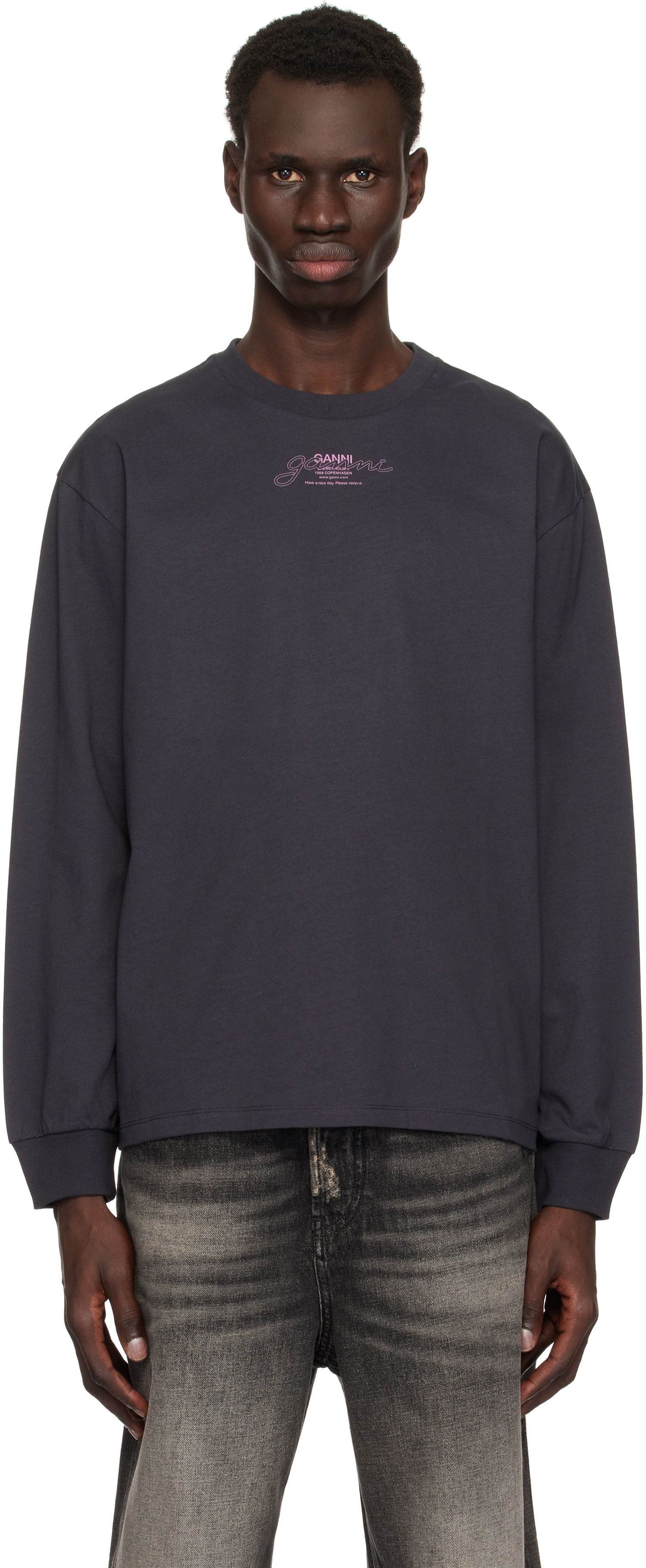 Tričko GANNI GANNI Future Heavy Jersey Long Sleeve Tee Šedá | T4065, 0