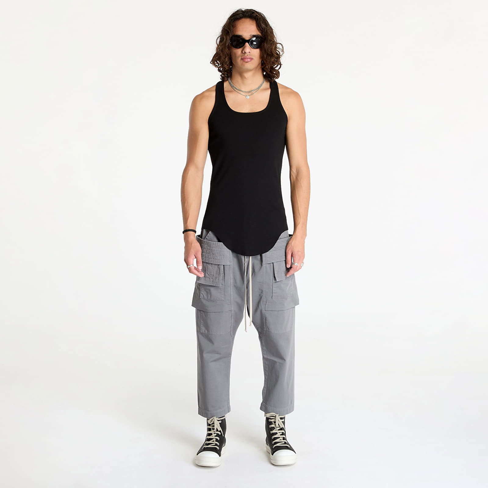 DRKSHDW Woven Creatch Cargo Cropped Drawstring Pants Stone