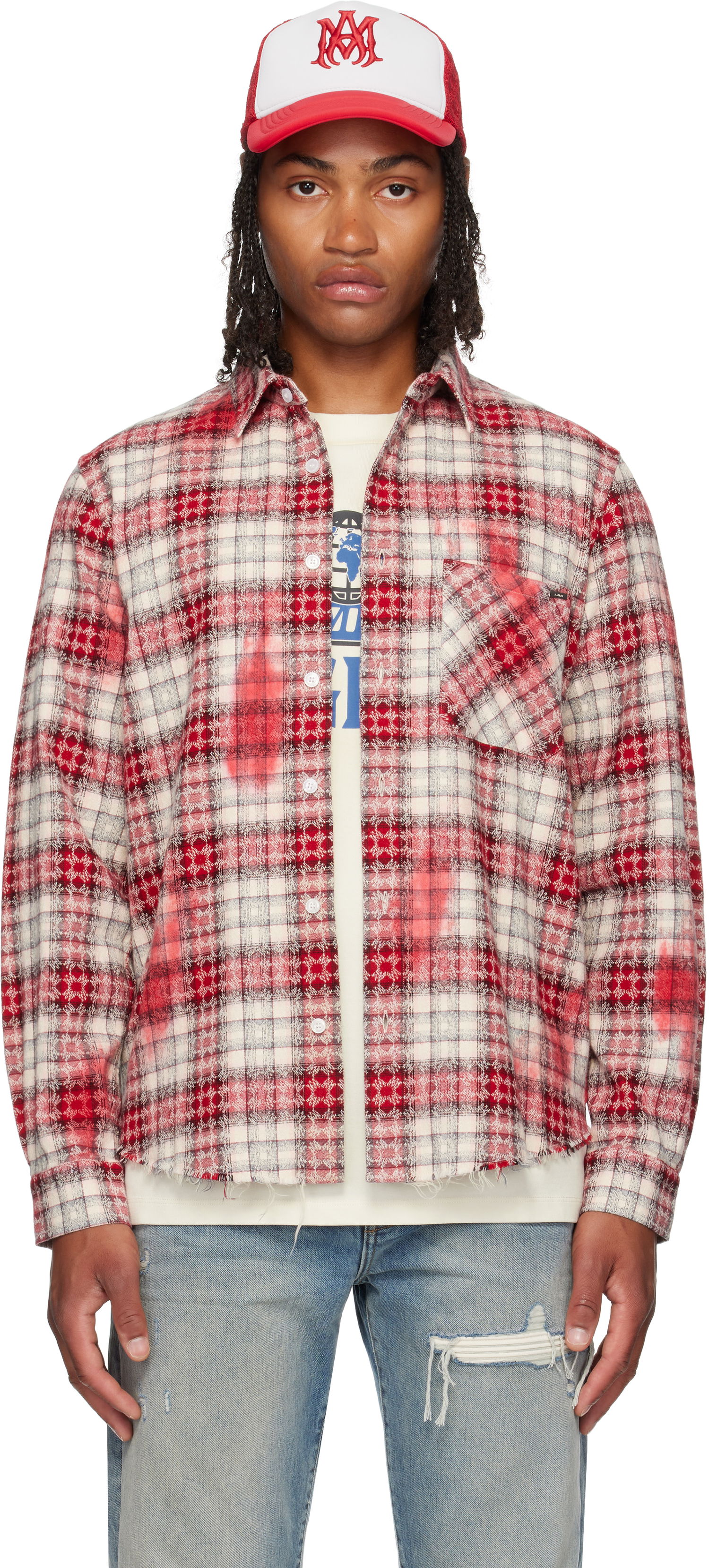 Košeľa AMIRI MA Quad Bleach Distressed Plaid Flannel Shirt Rôznofarebný | AMSTFL1014, 0
