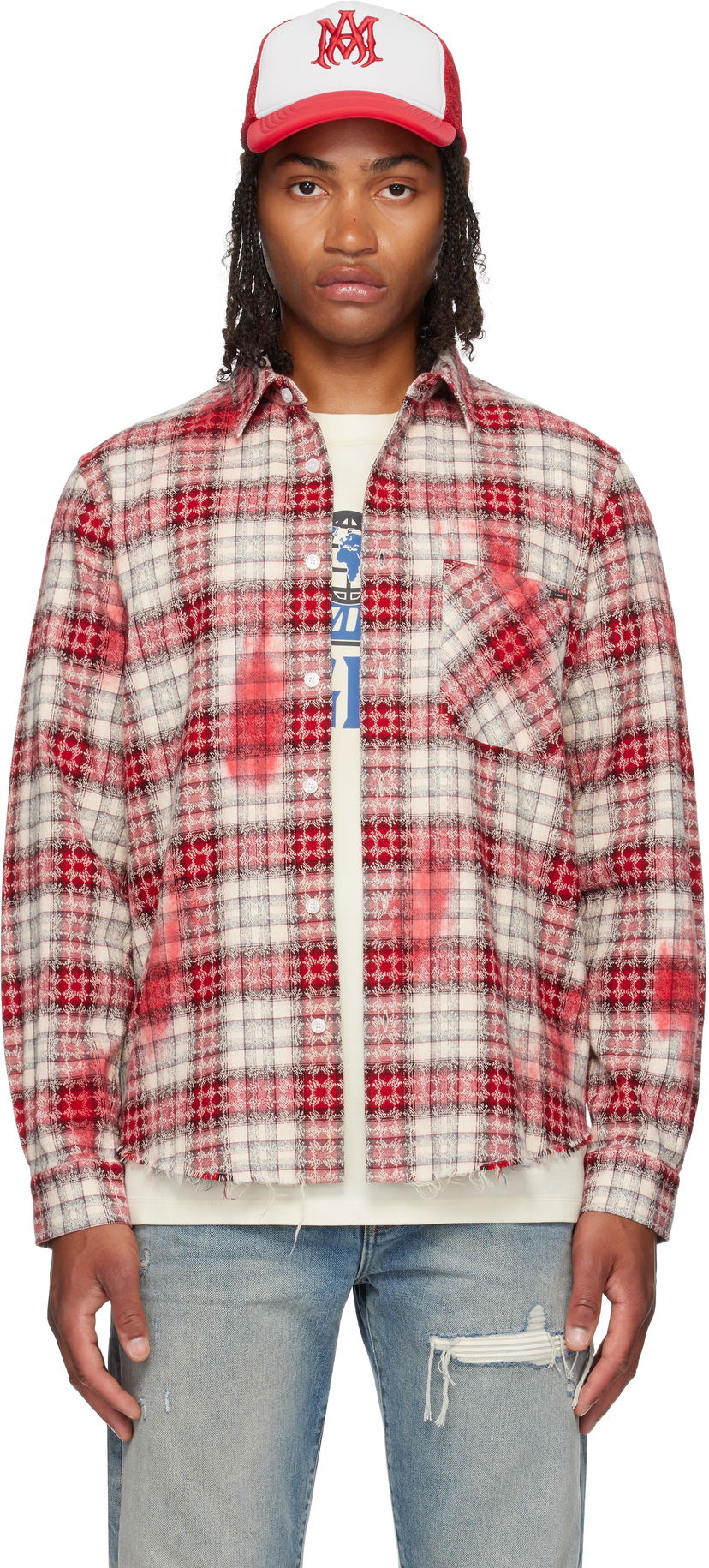 Košeľa AMIRI MA Quad Bleach Distressed Plaid Flannel Shirt Rôznofarebný | AMSTFL1014