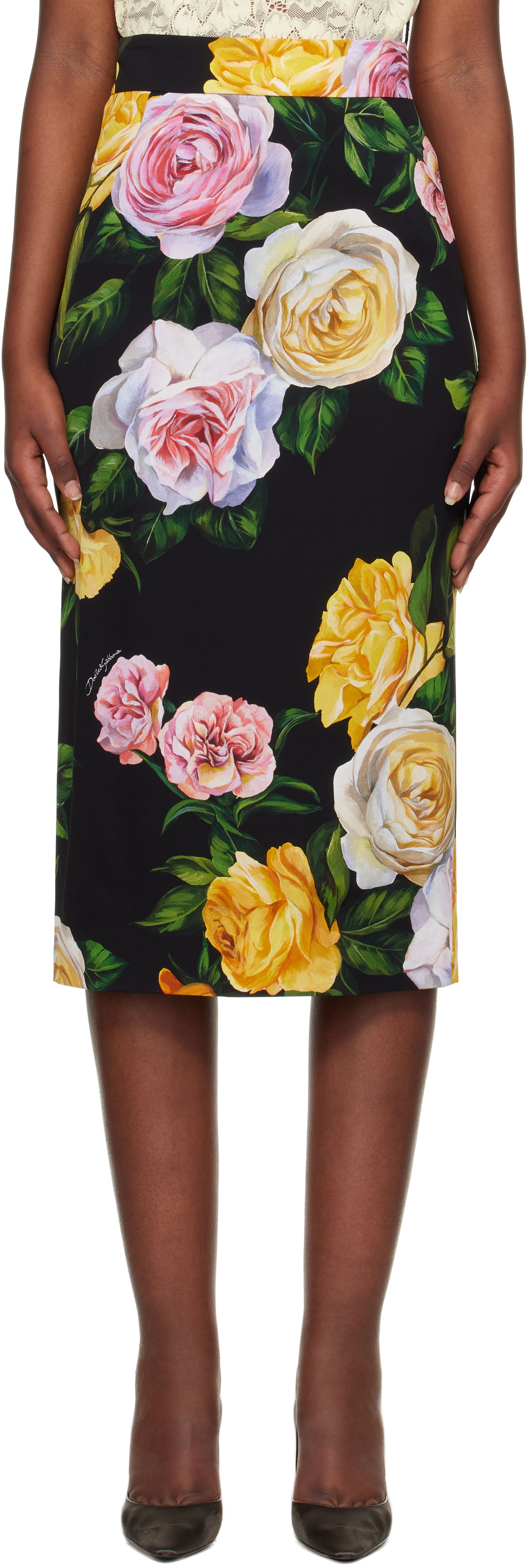 Sukňa Dolce & Gabbana Dolce&Gabbana Peony & Rose-Print Midi Skirt Čierna | F4B6UT FSA7B, 0
