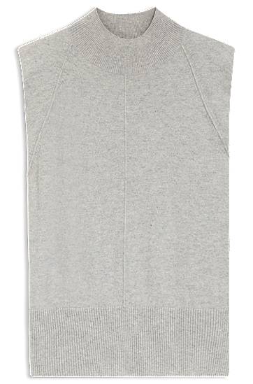 Sveter BOSS Sleeveless Cashmere Knitted Top with Shoulder Patches Šedá | 50548506