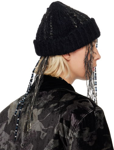Kulicha Collina Strada Textured Knit Beanie with Fringe and Speckled Details Čierna | XXV1016, 2