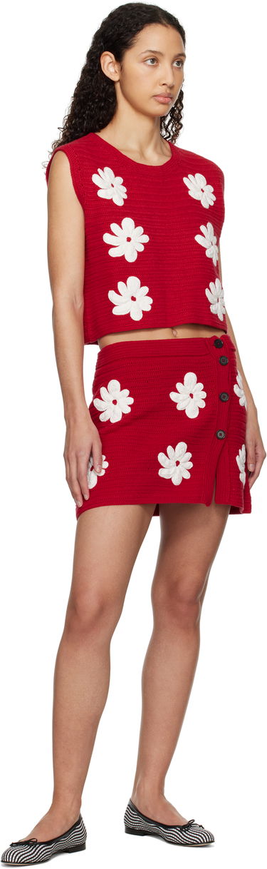 Sukňa MSGM MSGM Crocheted Miniskirt with Floral Appliqué Červená | 3841MDD192 257286, 3
