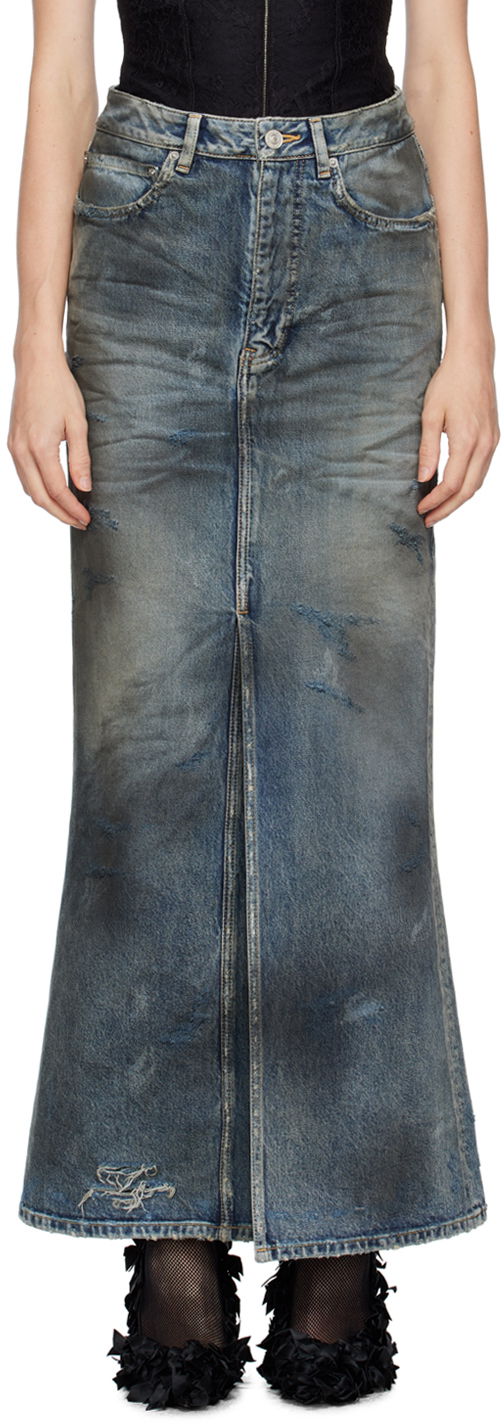 Distressed Denim Maxi Skirt