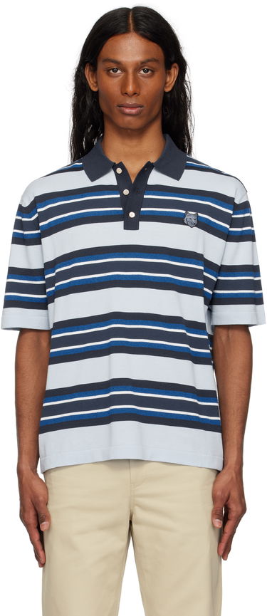Polo tričko MAISON KITSUNÉ Maison Kitsuné Fine Gauge Striped Polo with Fox Head Patch Modrá | OM00201KT1119, 0