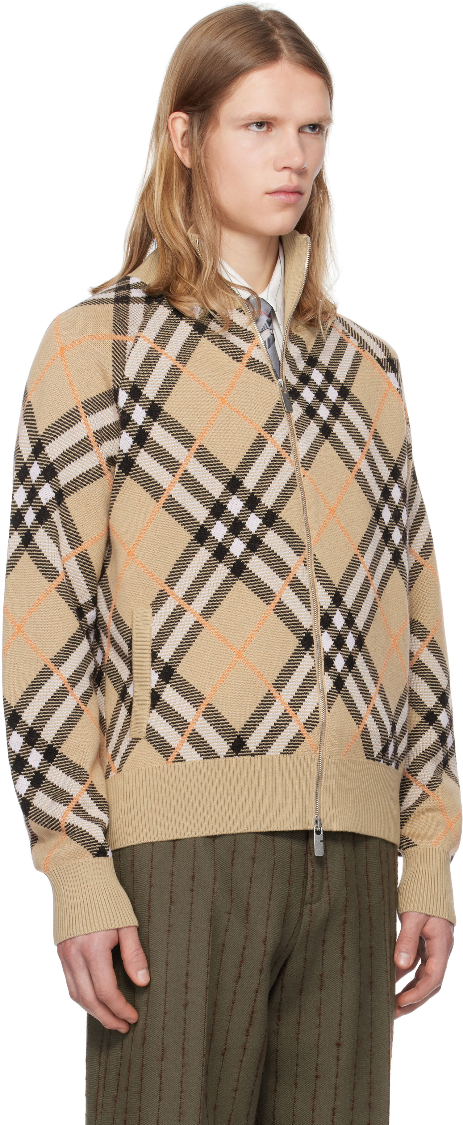 Sveter Burberry Burberry Check Wool Mohair Blend Zip-Up Jacket Béžová | 8095087, 1