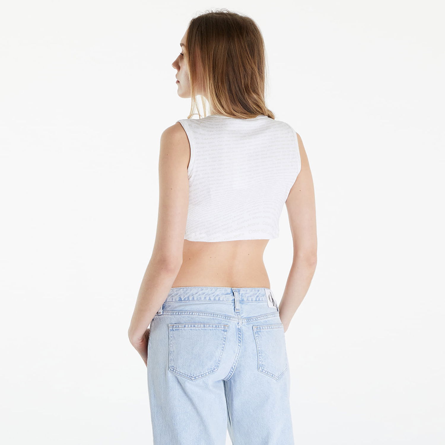 Tielko CALVIN KLEIN Top Jeans Cropped Tank Top Warp Logo White Biela | J20J223163 0K9, 1