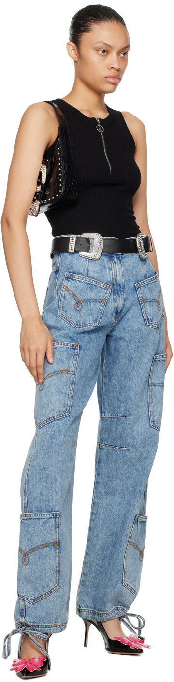 Opasok Moschino Moschino Jeans Crystal Double-Buckle Belt Čierna | 3003 8794, 2