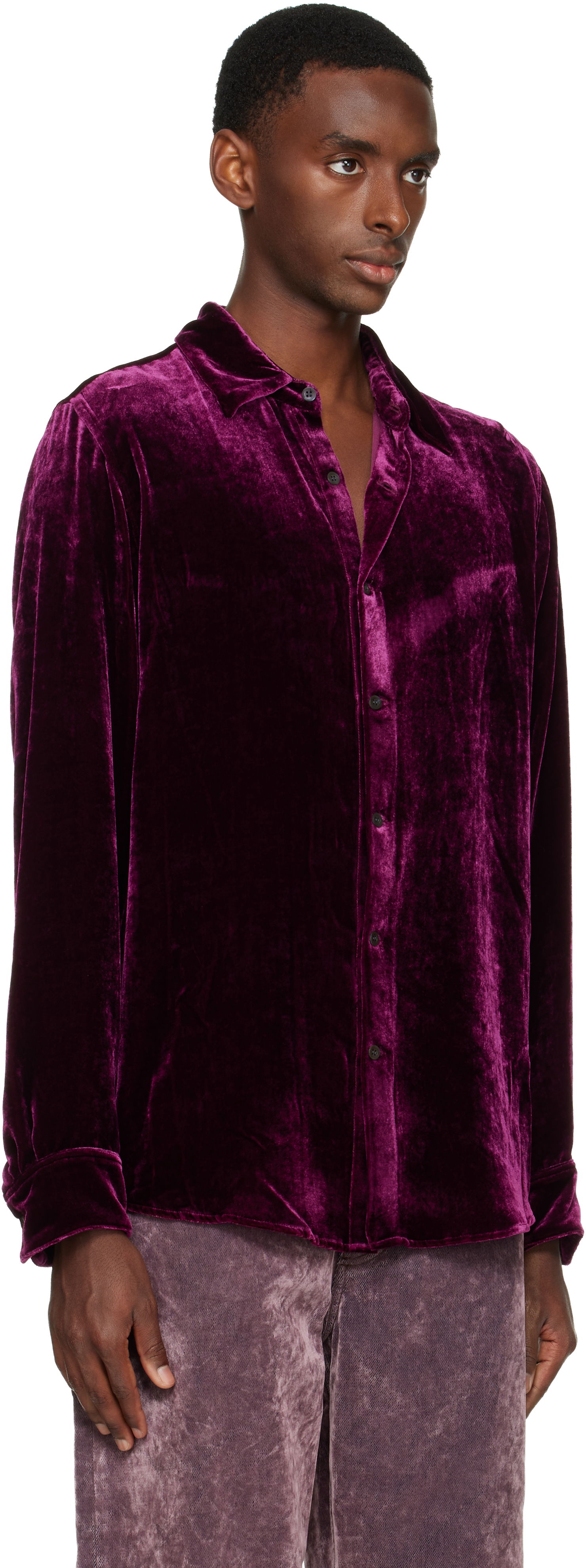 Košeľa Dries Van Noten Dries Van Noten Silk Velvet Long Sleeve Shirt Fialová | 252-020710-2282, 1