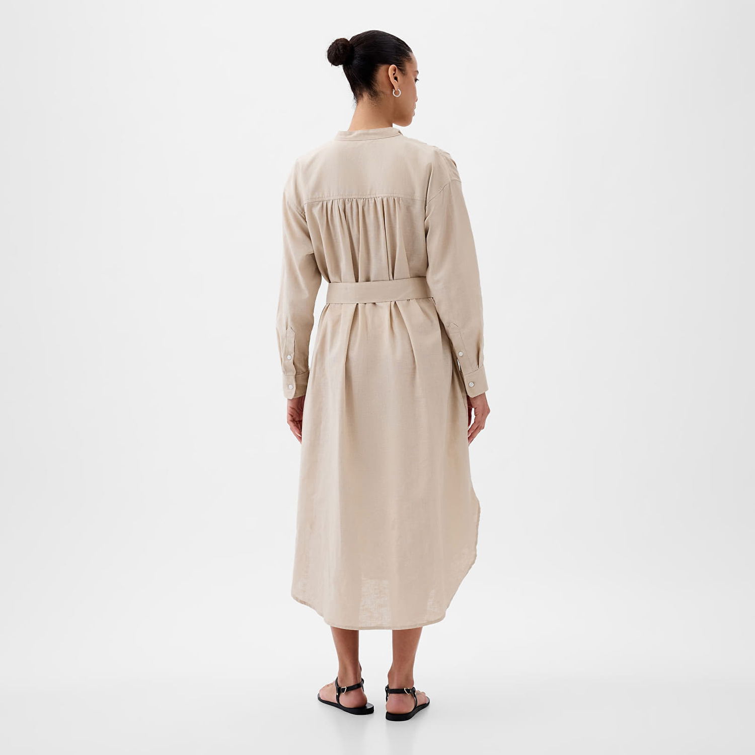 Šaty GAP Dresses Longsleeve Linen Maxi Dress Bedrock Béžová | 857614-01, 1