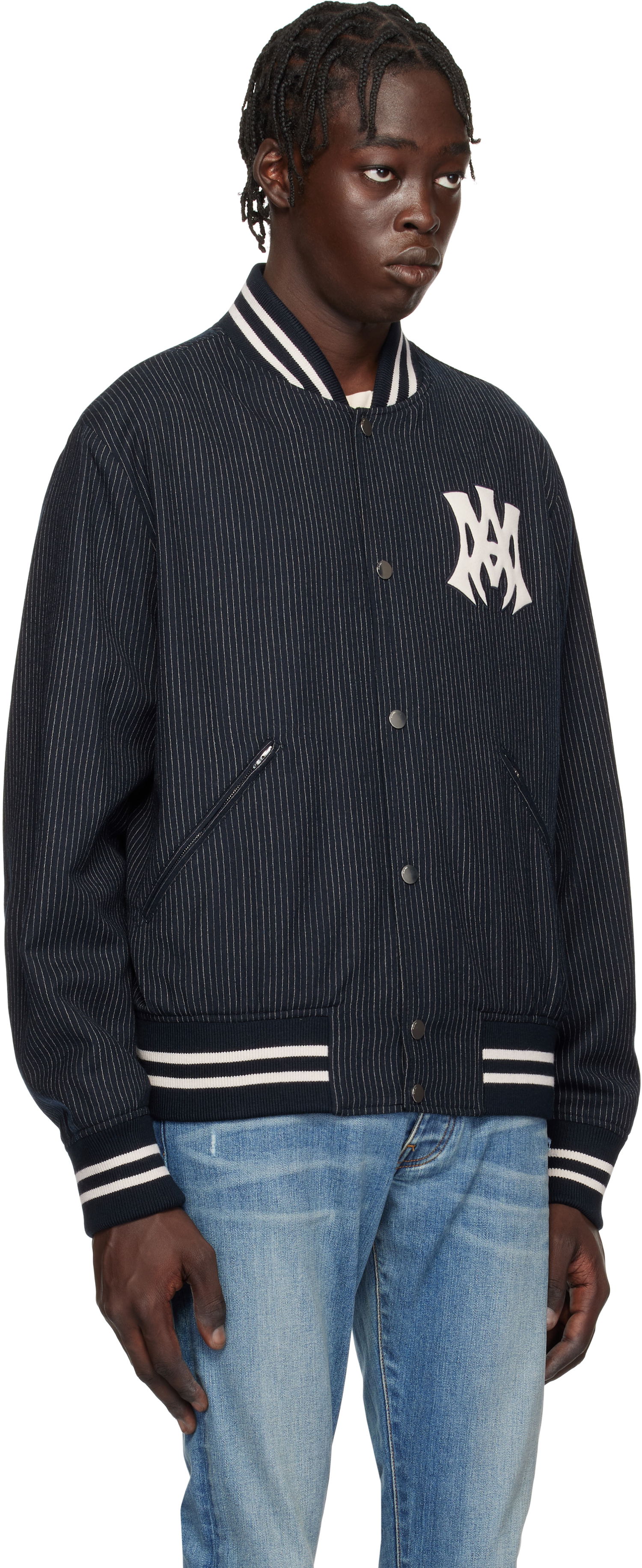 Bomber bunda AMIRI 'MA Hollywood' Pinstripe Bomber Jacket Navy | AMOUBB1024, 1
