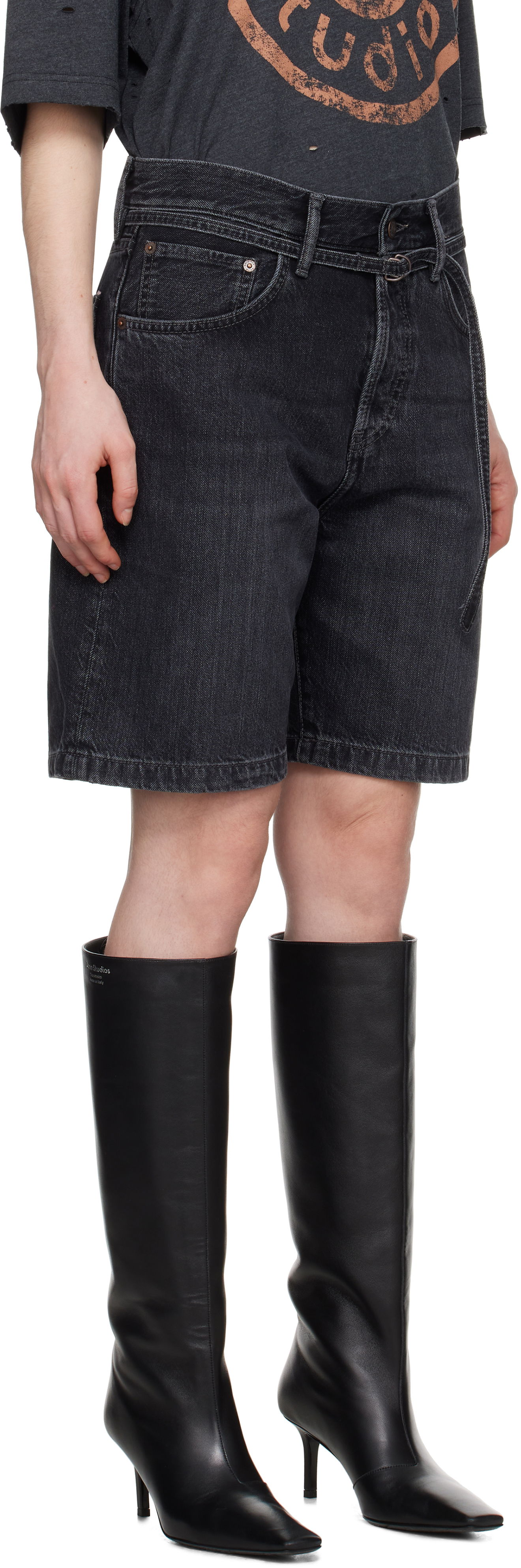 Šortky Acne Studios Cinch Denim Shorts Čierna | CE0048-, 1