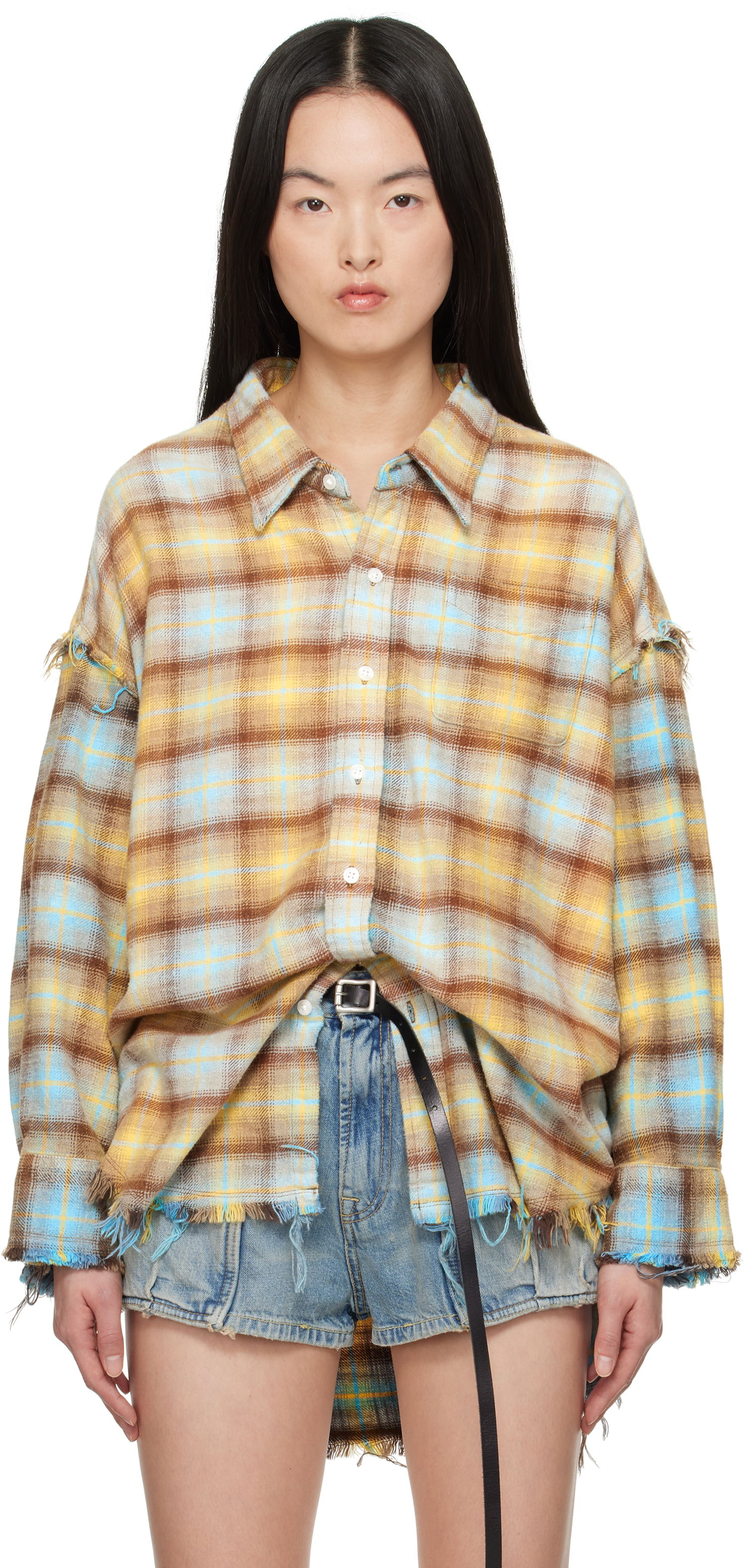 Košeľa R13 R13 Shredded Seam Drop Neck Plaid Shirt Rôznofarebný | R13WR075-R503B, 0