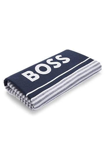 Šál BOSS BOSS Striped Cotton Beach Towel with Logo Navy | 50540424, 0
