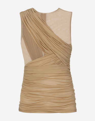 Tielko Dolce & Gabbana Stretch Tulle T-shirt With Draping Béžová | G8RW3TG7M7SS9000, 0