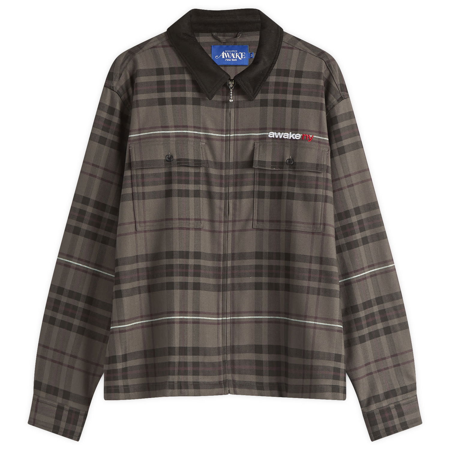 Košeľa Awake NY Awake NY Plaid Flannel Zip Overshirt, Size Large Hnedá | AWK-SP25-TP003-BRN, 0