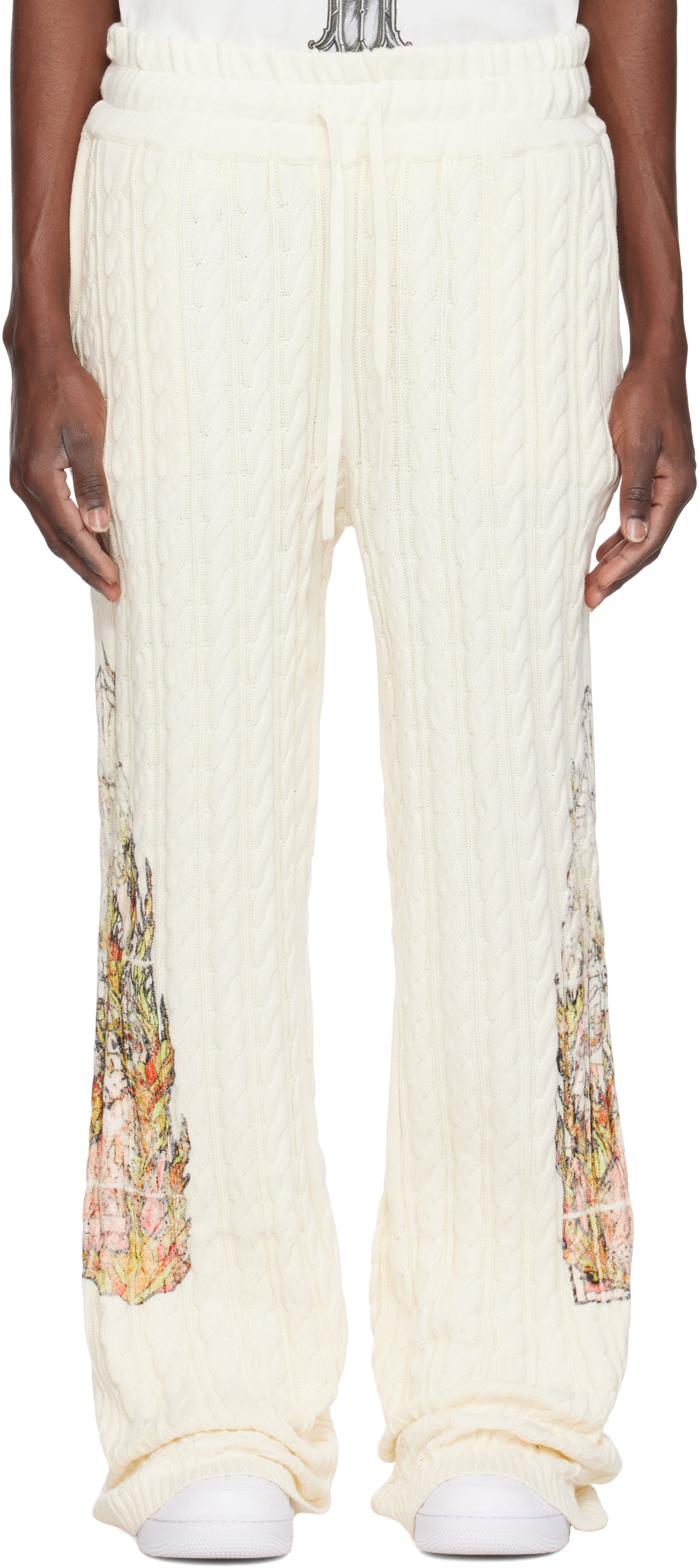 Tepláky Who Decides War Who Decides War Flame Glass Cable Knit Sweatpants Biela | 1120770019SS25, 0