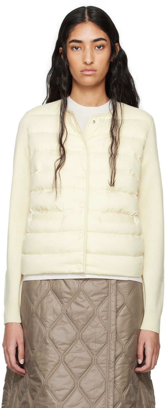 Sveter Moncler White Paneled Down Cardigan Biela | J20939B00006M1131, 0