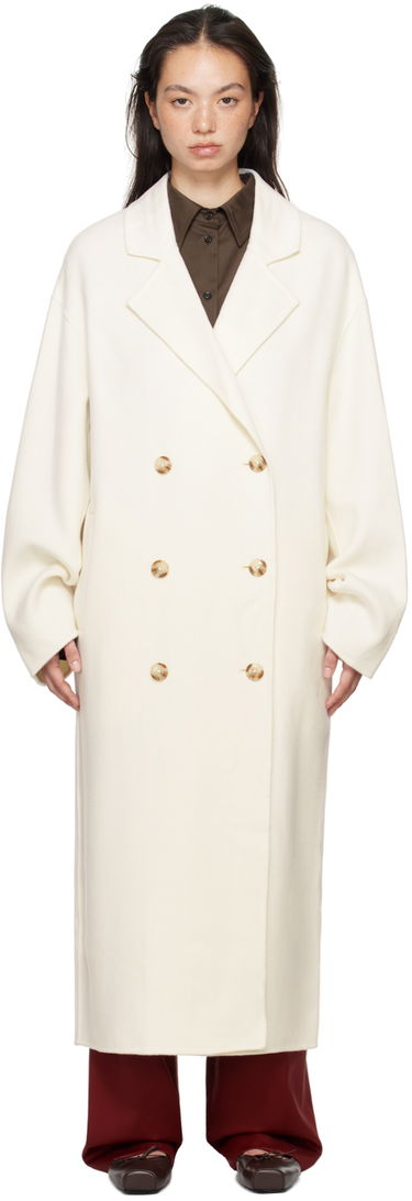 Kabáty Loulou de Saison Loulou de Saison Borneo Double-Breasted Long Coat Biela | BORNEO, 0