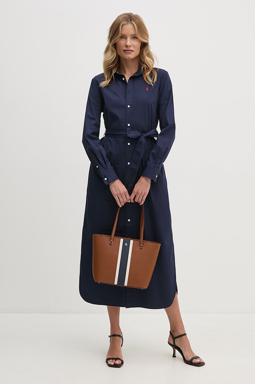 Šaty Polo by Ralph Lauren Long Sleeve Midi Shirt Dress Modrá | 211944007, 1