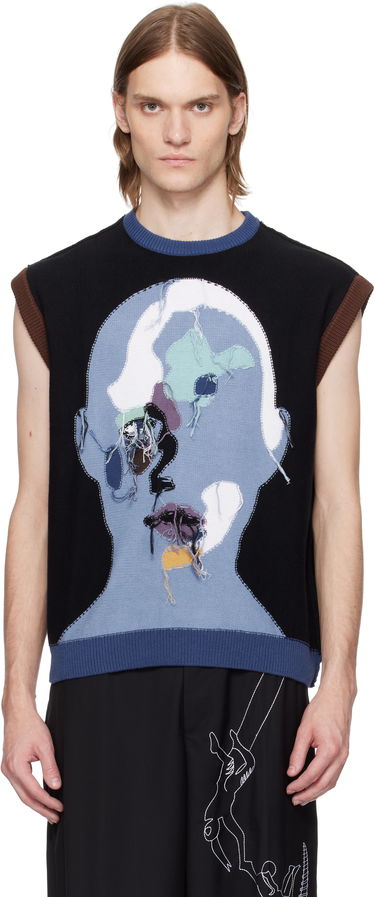 Sveter KidSuper KidSuper Reverse Knit Patchwork Face Sleeveless Sweater Modrá | SS25-SW-06, 0