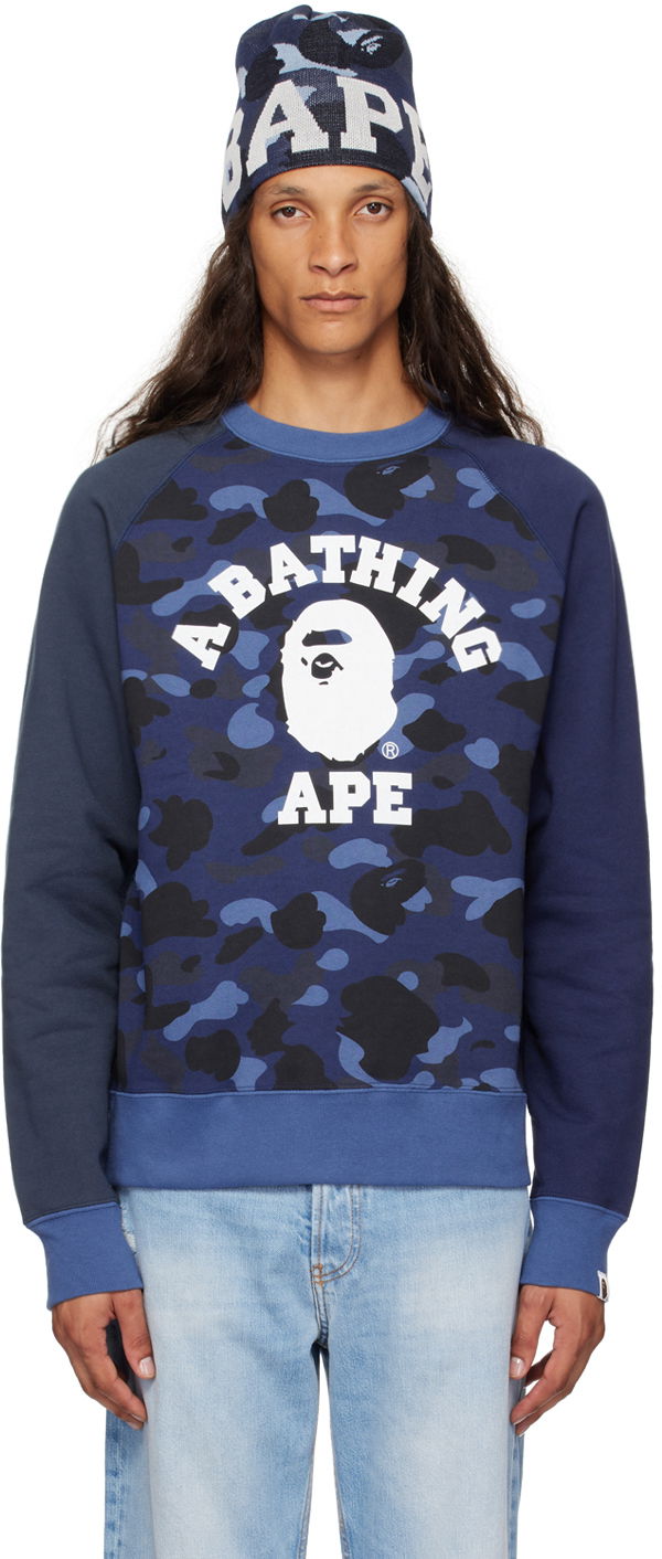 BAPE Navy Color Camo College Sweatshirt