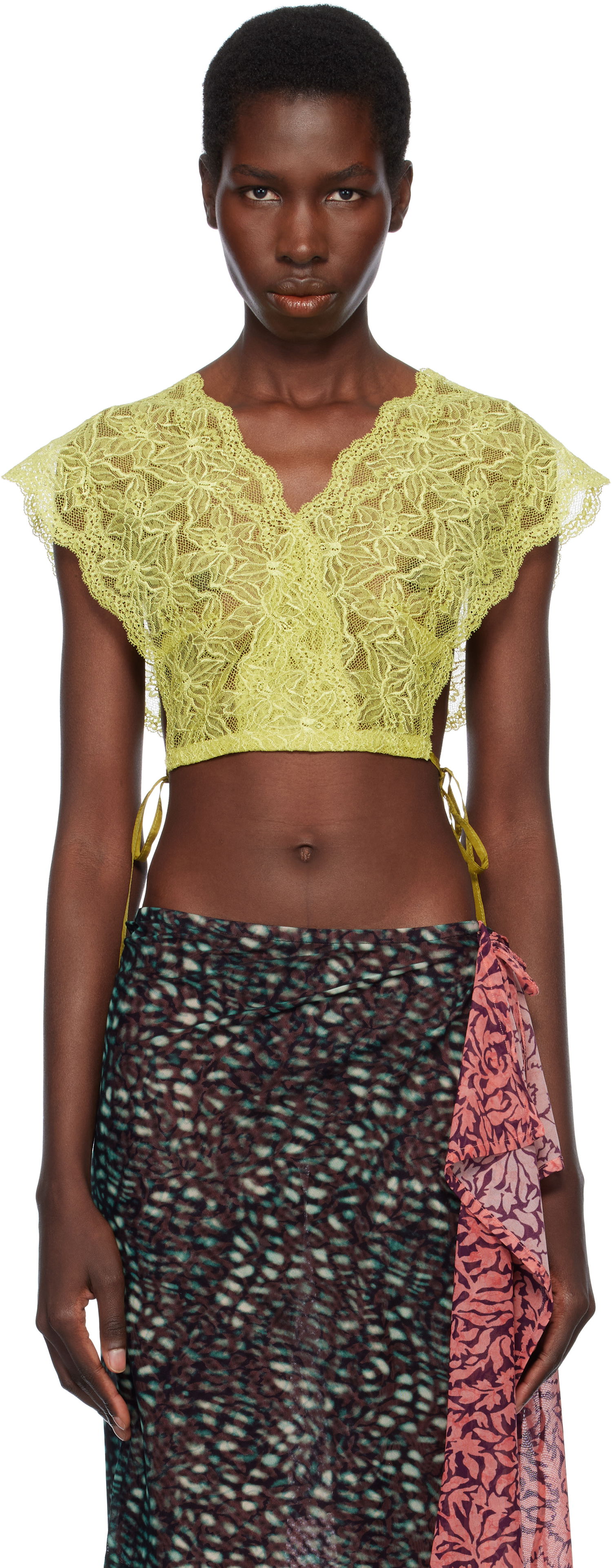 Crop Top Dries Van Noten Dries Van Noten Lace Crop Top Žltá | 251-010755-1478, 0
