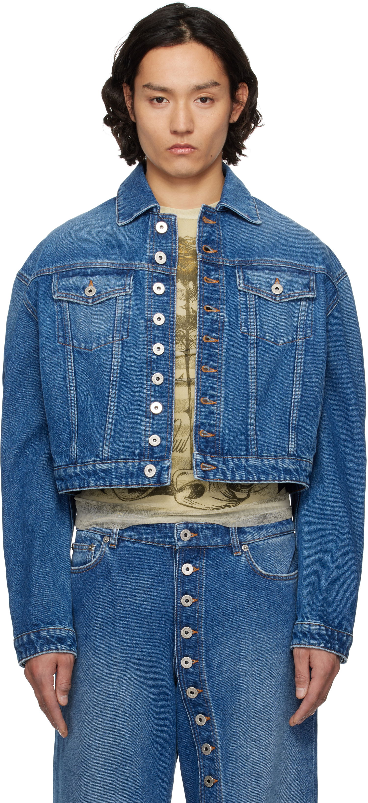 Bunda Jean Paul Gaultier Jean Paul Gaultier 'The Buttoned' Cropped Denim Jacket Modrá | 25/34-U-VE092-D013-57, 0