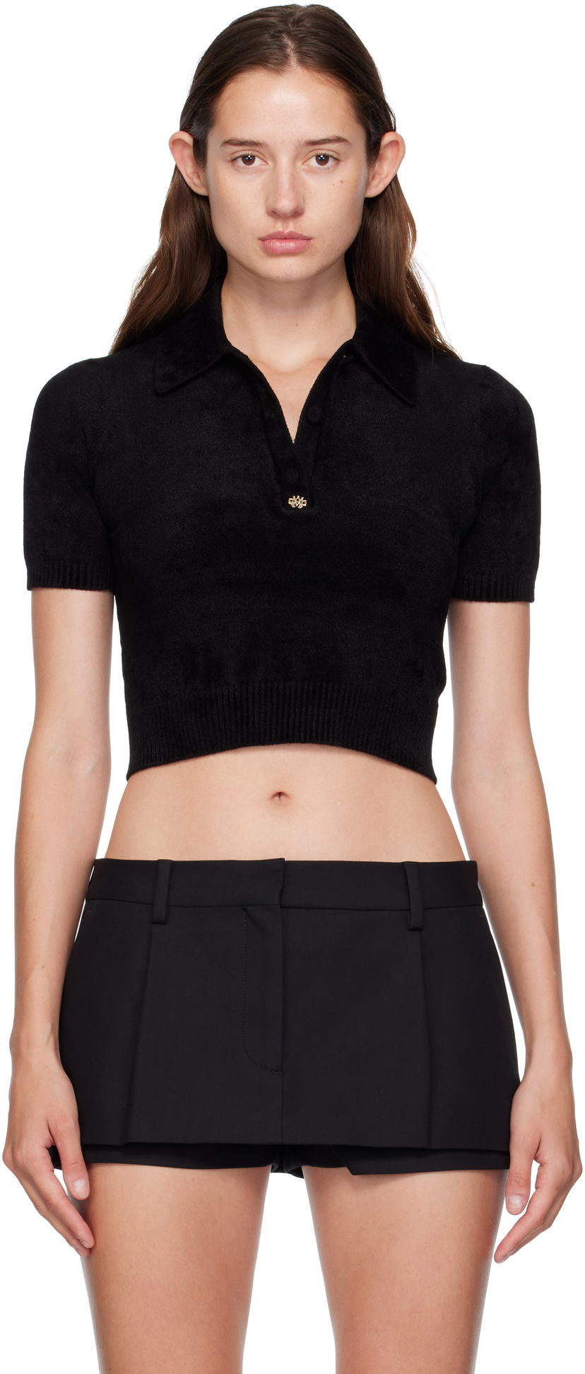 Polo tričko AMIRI AMIRI Velvet Cropped Polo Čierna | AWKNPO1031